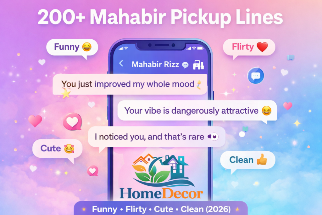 Infographic showing Mahabir pickup lines 2026 with chat-style rizz messages, including funny, flirty, cute, and clean examples for social media and texting.
