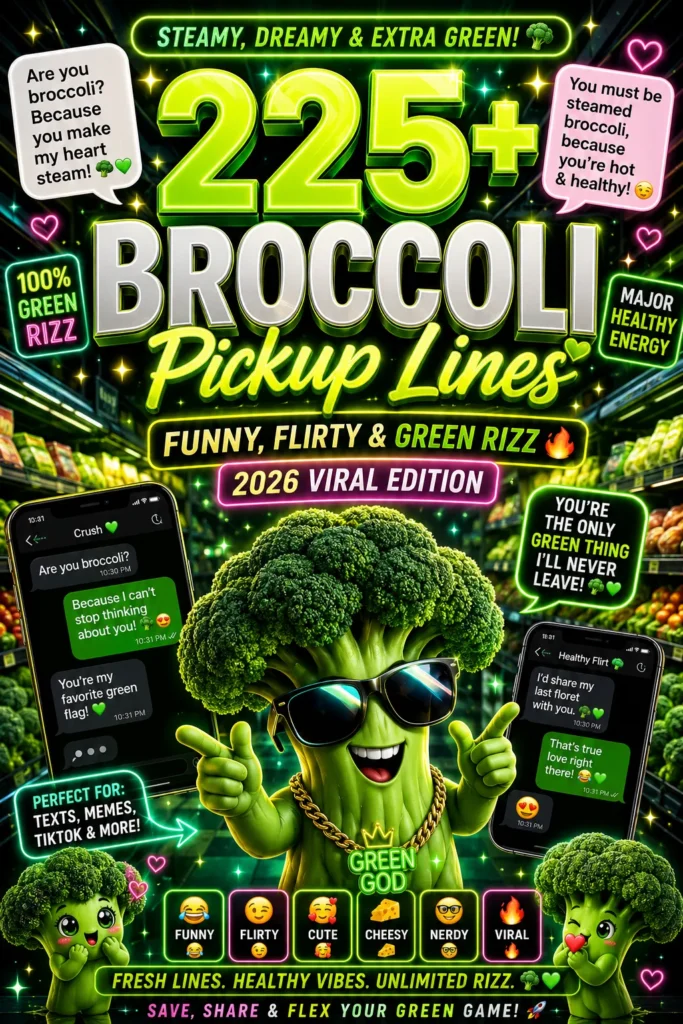 Neon-style infographic featuring 225+ bromine pickup lines with funny, flirty, nerdy chemistry rizz for Tinder, Instagram, and TikTok.